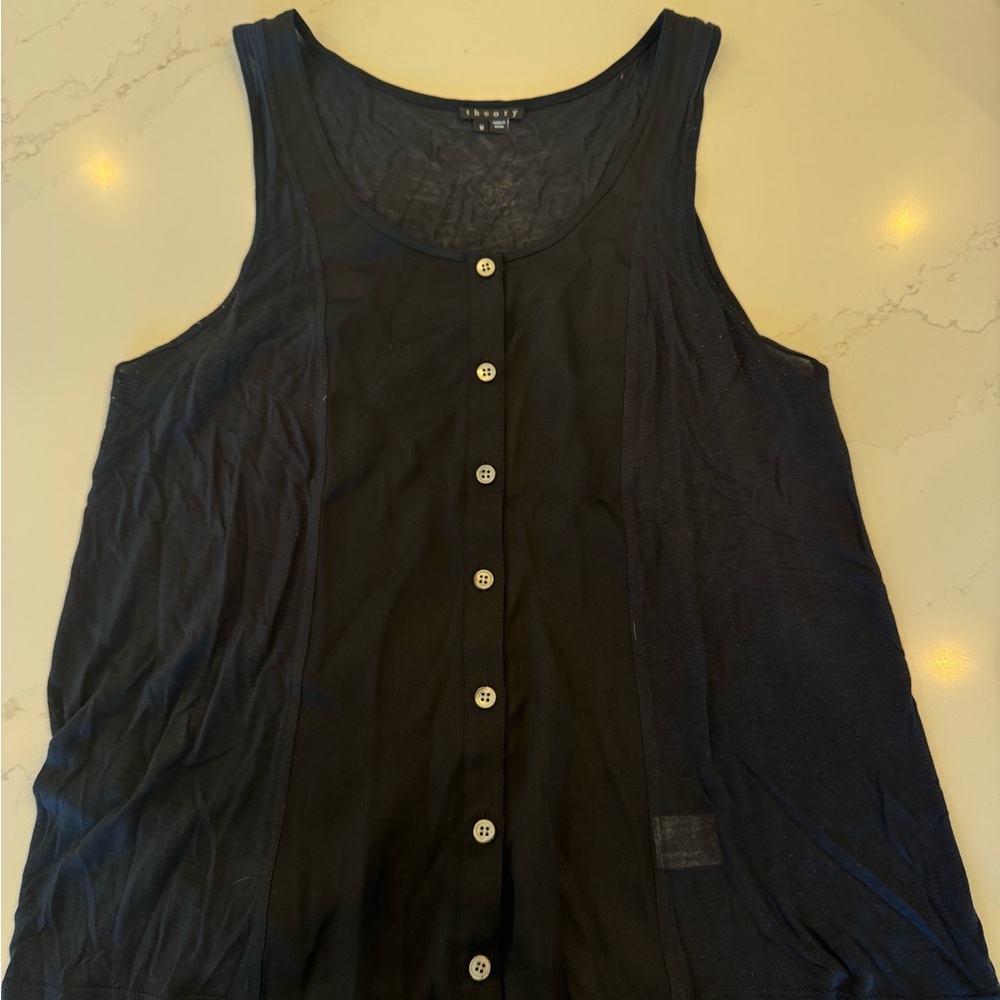 Theory Black Buttoned Tank Top